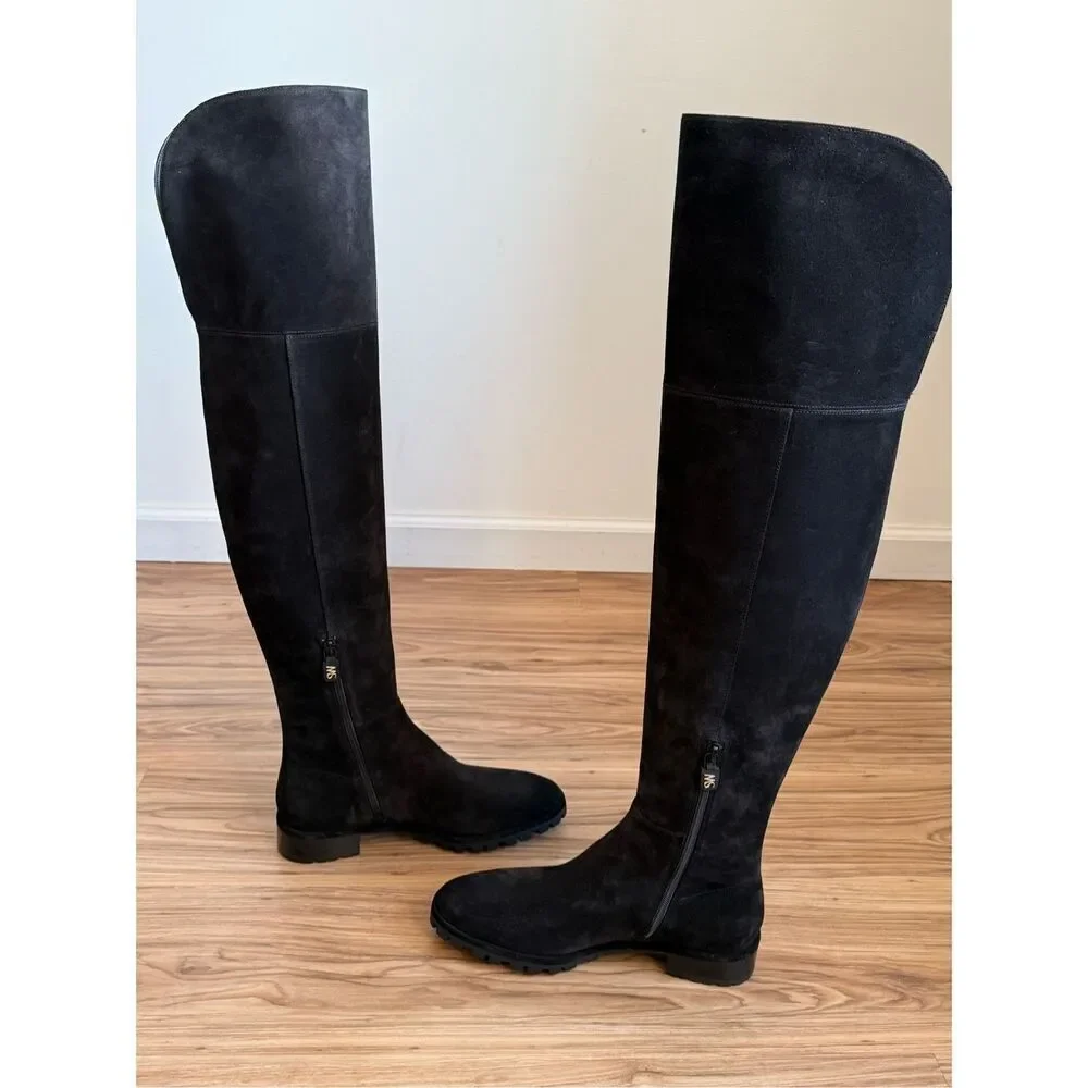 Stuart Weitzman Womens Suede Amber Over-The-Knee Flat Boots Black Size 8